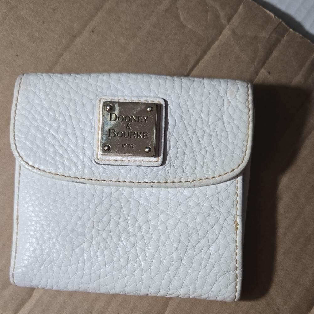 Dooney & Bourke White Pebbled Leather Bifold Wallet with Gold Logo Plaque
